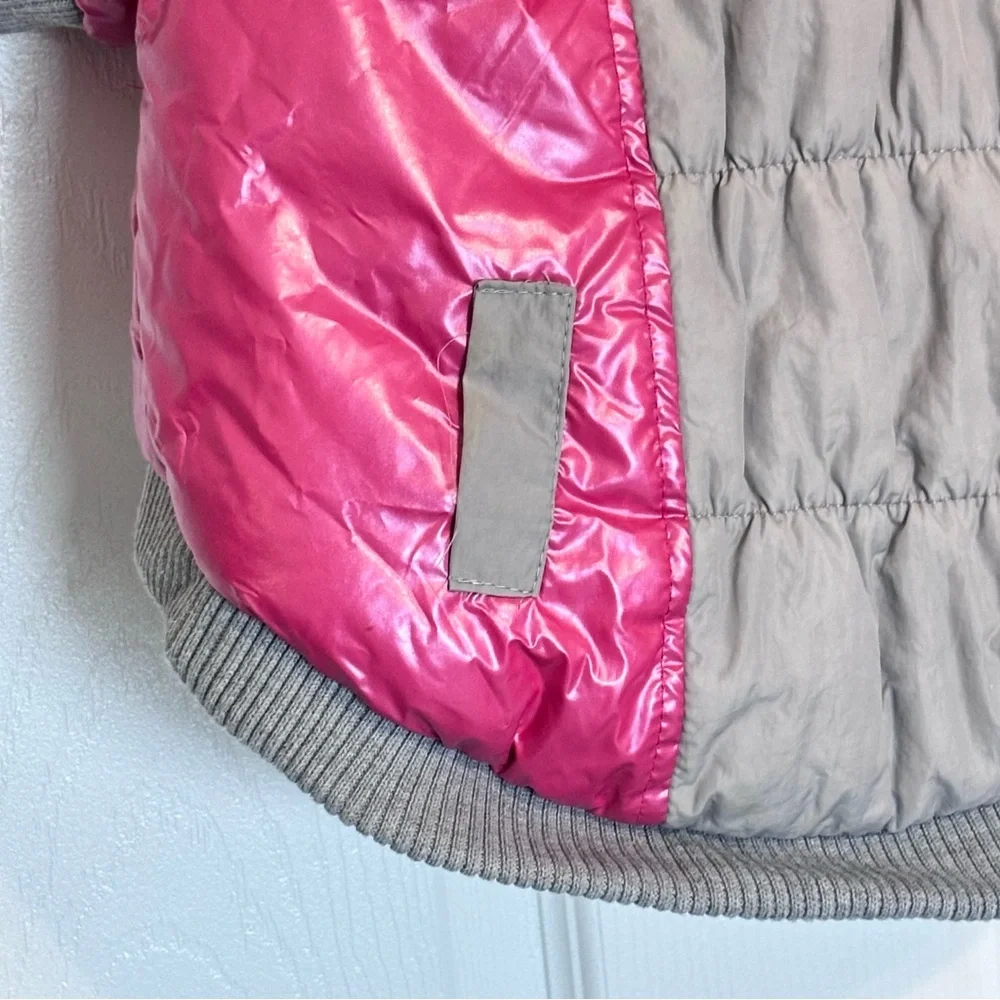 Pet Life Small Dog Puffer Jacket Pink Grey Gray Fleece Lined Snaps Hooded Small